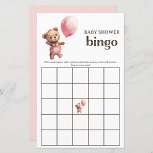 Teddy Bear Girl Baby shower Bingo Jeu