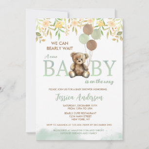 Teddy Bear Green Unisex invitation à la douche béb