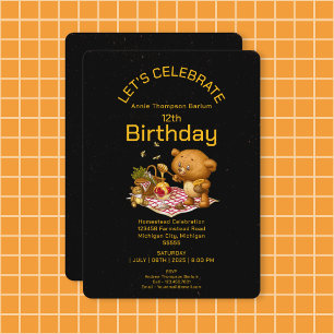 Teddy Bear Honey Anniversaire Black Invitation