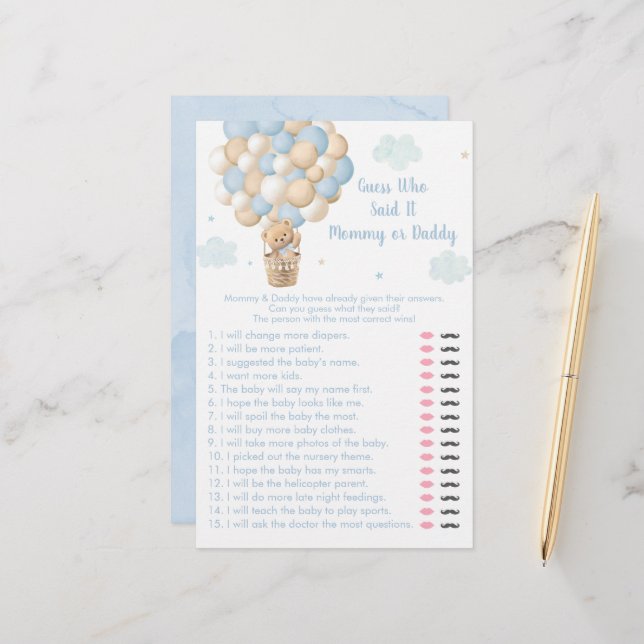 Teddy Bear Hot Air Balloon Devinez Qui A Dit Game (Devant/Arrière en situation)