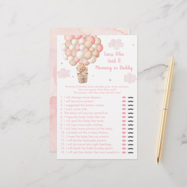 Teddy Bear Hot Air Balloon Guess Who Said It Game (Devant/Arrière en situation)