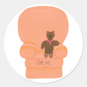 Teddy Bear in Peach Chair, Je t'aime, autocollants