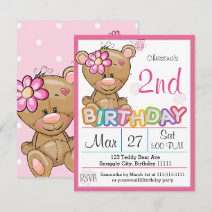 Teddy Bear Invitation de fête du 2e anniversaire