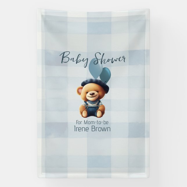 Teddy Bear Jean Baby shower Bannière bleue (Verticale)
