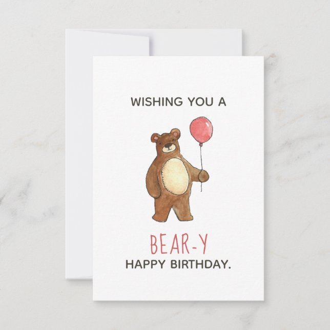 Teddy Bear Joyeux Birthday Red Balloon Carte Plat (Devant)