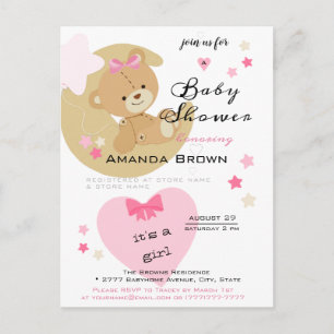 Teddy Bear Love Baby Girl Douche Invitation