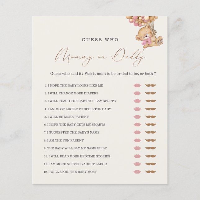 Teddy Bear maman ou papa Baby shower jeu (Devant)