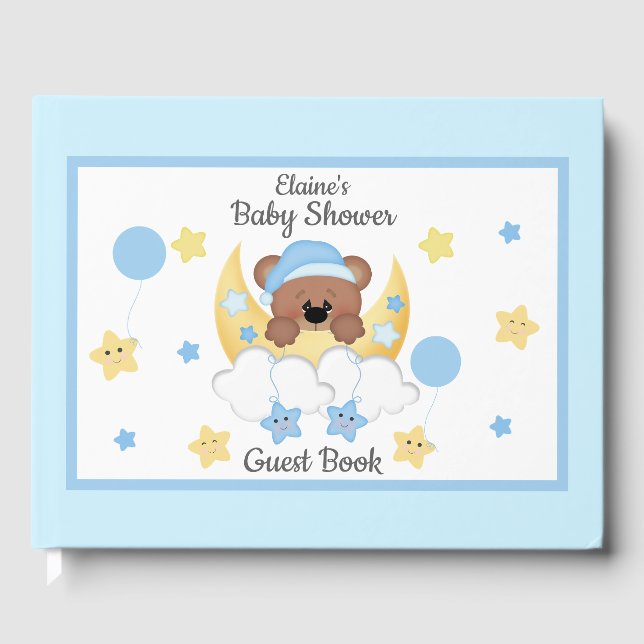 Teddy Bear Moon Stars Baby Boy Shoy Livre d'or (Recto)