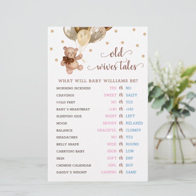 Teddy Bear Old Wives Tales Genre Reveal Baby Game (Debout devant)