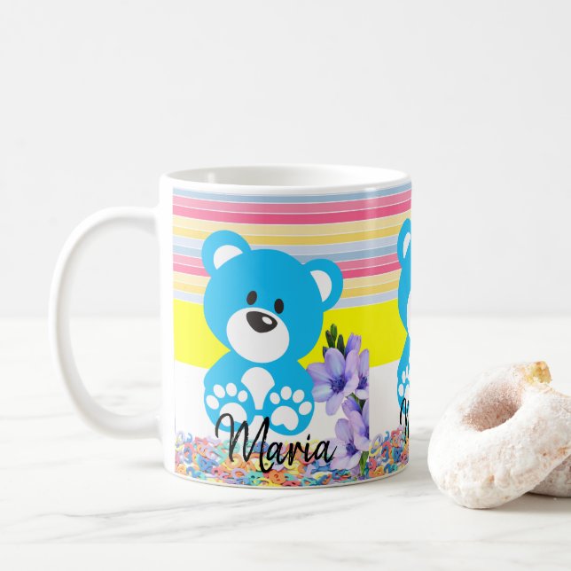 Teddy Bear Pastel Stripe Mug (Avec donut)