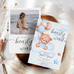 Teddy Bear & Photo Baby Boy Baby shower Invitation