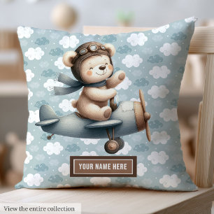 Teddy Bear Pilot Personnalisé Baby Boy Coussin