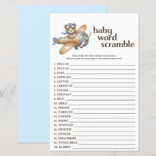 Teddy Bear Pilote Baby shower Mot Scramble Jeu