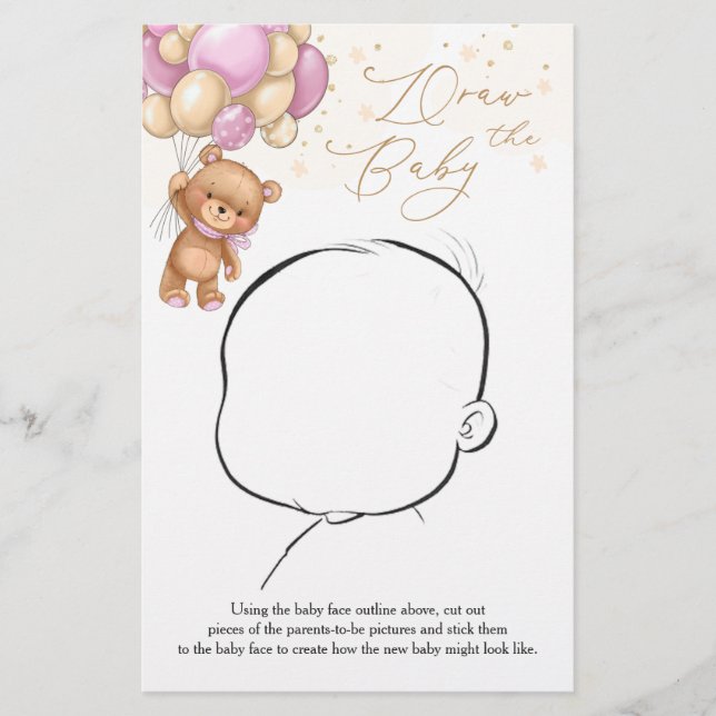 Teddy Bear Pink Balloons Dessiner le jeu de bébé (Devant)