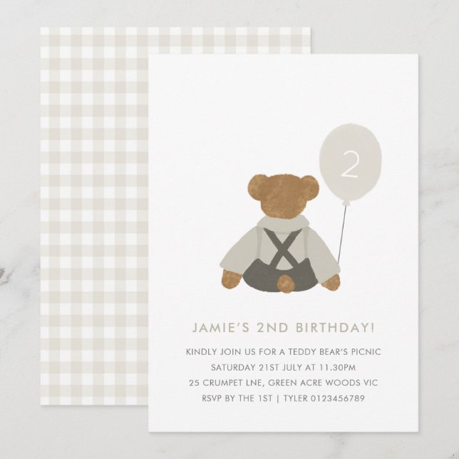 Teddy Bear Pique-nique bébé Invitation d'anniversa (Devant / Derrière)