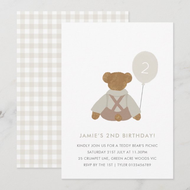 Teddy Bear Pique-nique bébé Invitation d'anniversa (Devant / Derrière)