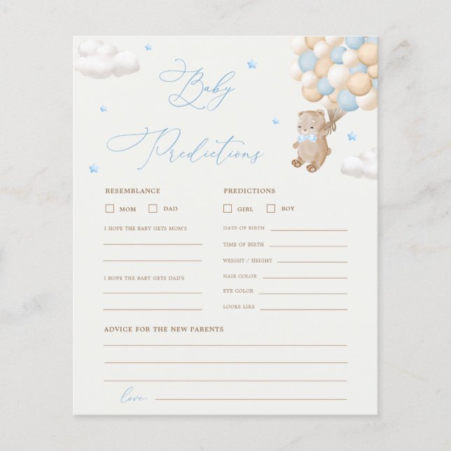 Teddy Bear Prédictions & Conseils Baby shower Jeu (Devant)