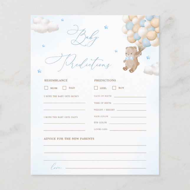 Teddy Bear Prédictions & Conseils Baby shower Jeu (Devant)