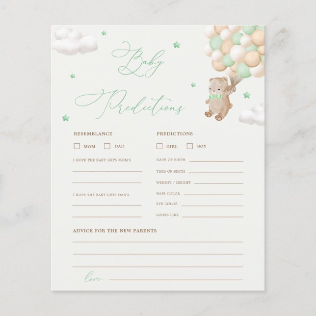 Teddy Bear Prédictions & Conseils Baby shower Jeu (Devant)