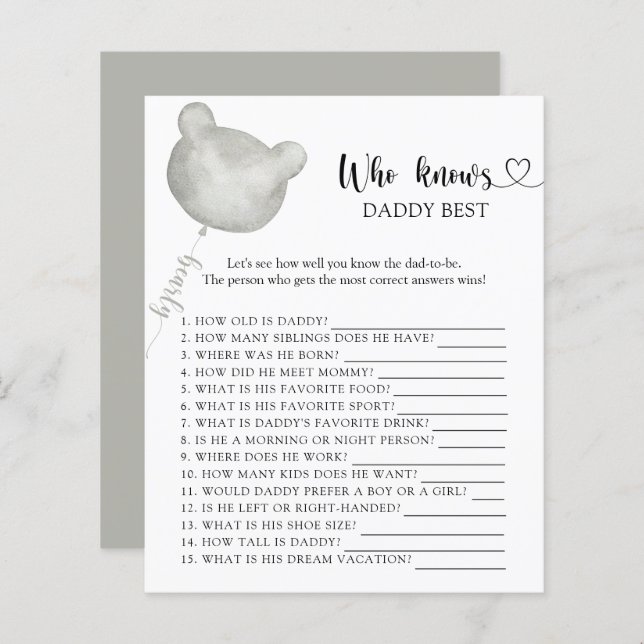 Teddy Bear Qui connaît DADDY meilleur jeu (Devant / Derrière)