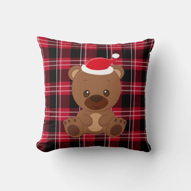 Teddy Bear Red Plaid Country Classic Coussin (Recto)