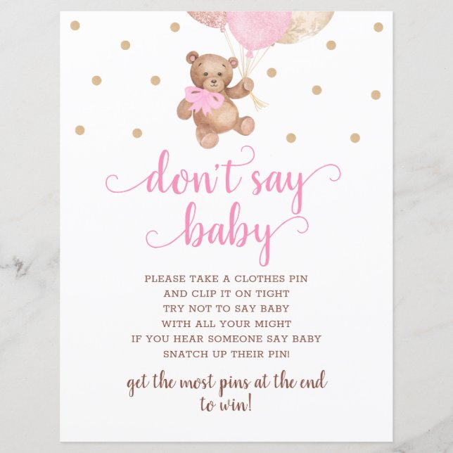 Teddy Bear Rose and Gold ne pas dire Baby Game (Devant)