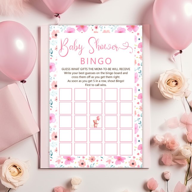 Teddy Bear Rose Floral Girl Baby shower Bingo Jeu (Créateur téléchargé)