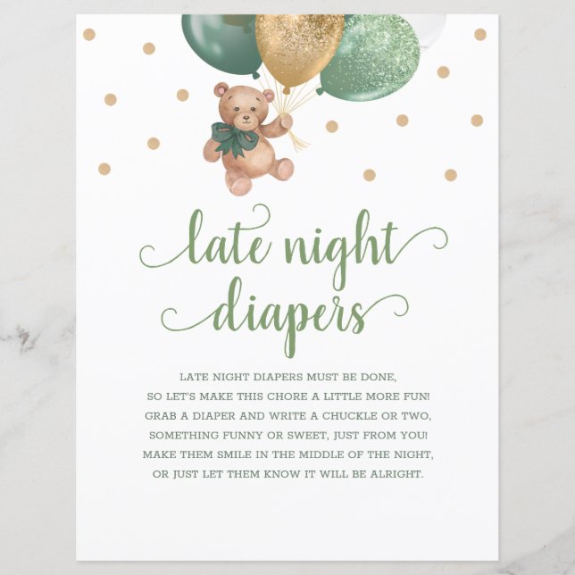 Teddy Bear Sage Green Late Night Diapeurs Jeu (Devant)