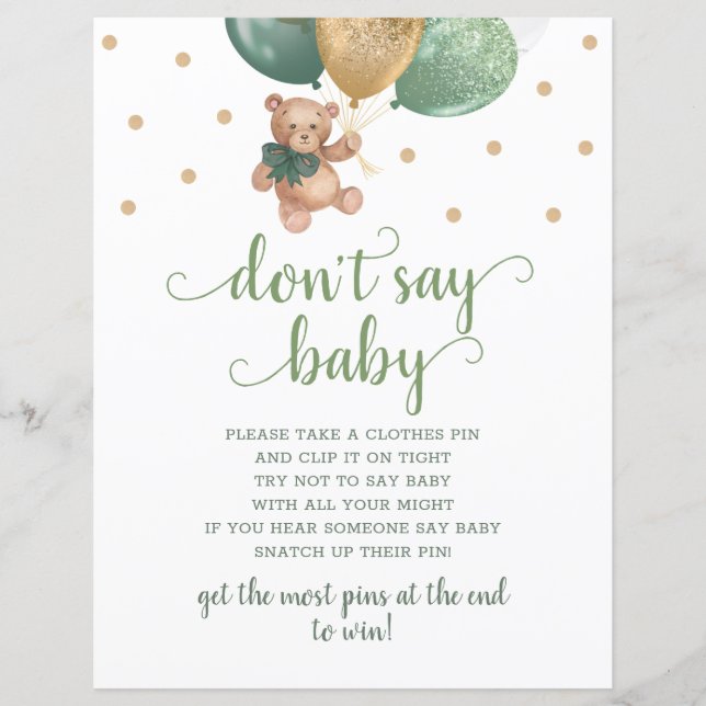 Teddy Bear Sage Green Ne pas dire Baby Game (Devant)