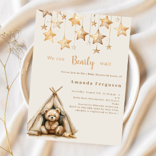 Teddy bear stars budget Baby shower invitation