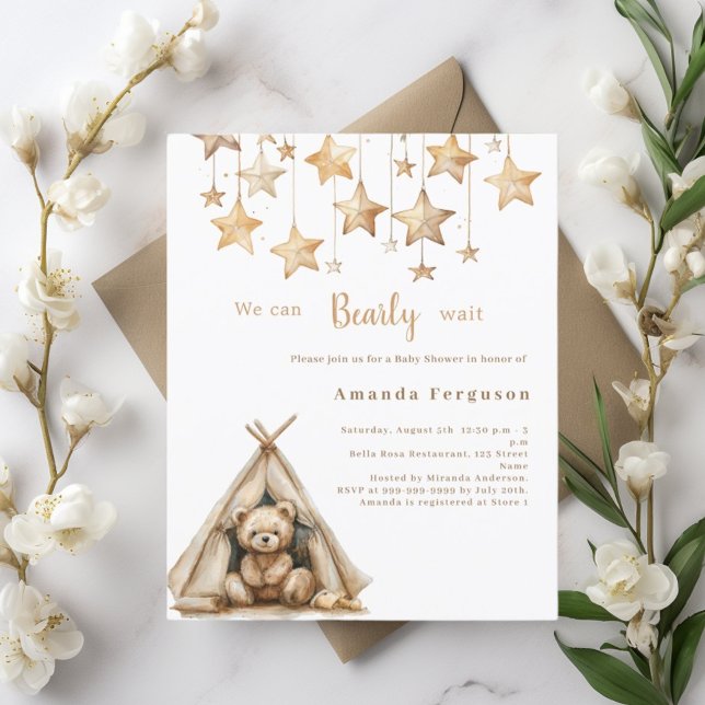Teddy bear stars tente boho Baby shower invitation (Créateur téléchargé)