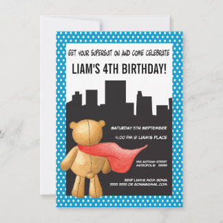 Teddy Bear Super Hero Boys Invitation de fête d'an