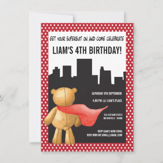 Teddy Bear Super Hero Boys Invitation de fête d'an