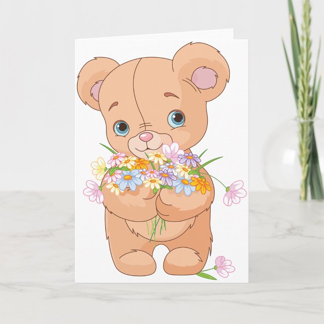 Teddy Bear Tenant Un Bouquet Cartes De Voeux (Créateur téléchargé)