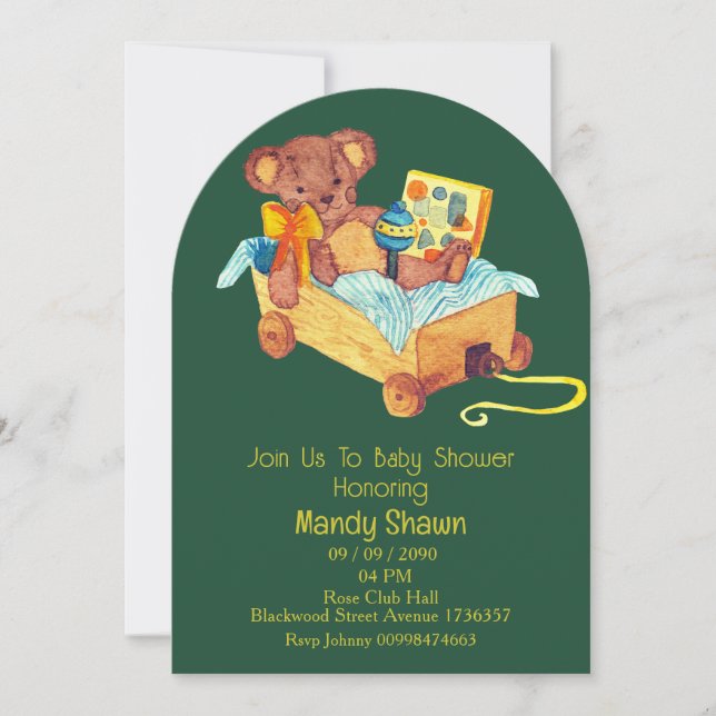 Teddy Bear themed Baby Shower Invitation (Devant)