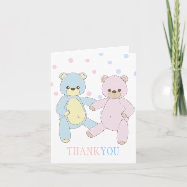 Teddy Bear Twins Merci Carte pour notes (Devant)