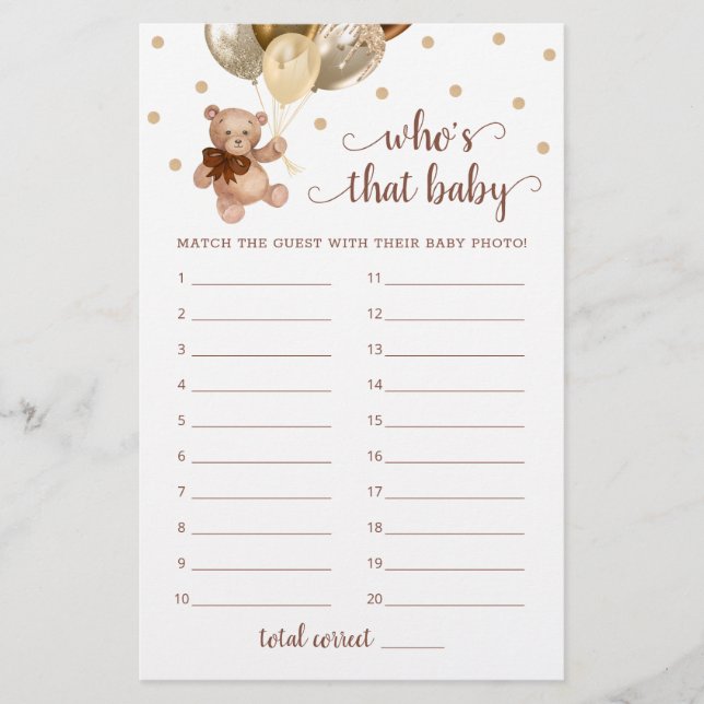 Teddy Bear Who's That Baby shower Photo Game (Devant)