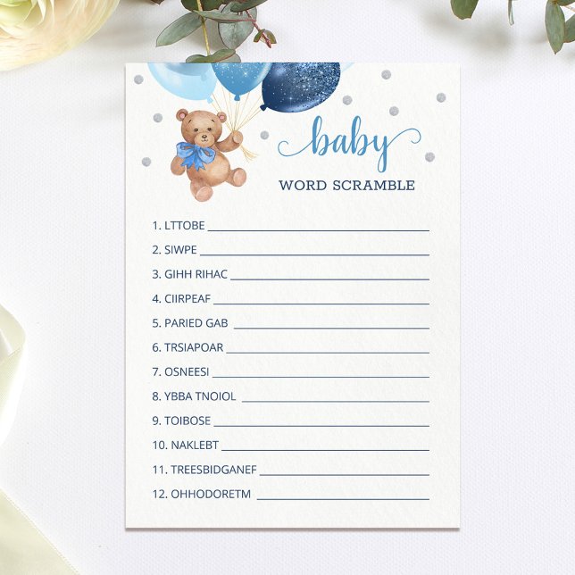 Teddy Bear Word Scramble Baby shower Carte de jeu (Créateur téléchargé)