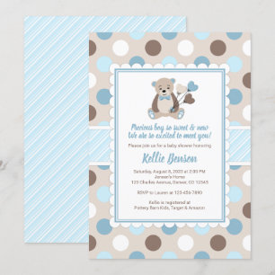 Teddy ours baby shower invitation garçon bleu brun