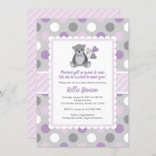 Teddy ours baby shower invitation violet gris