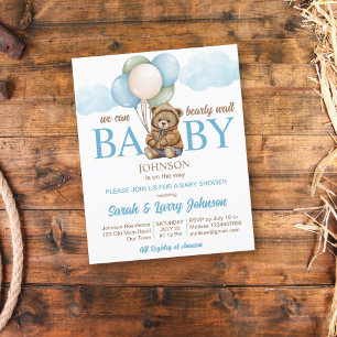 Teddy ours budget baby shower invitation attendre