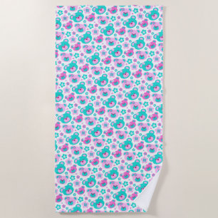 Teddy ours fleurs rose aqua serviette