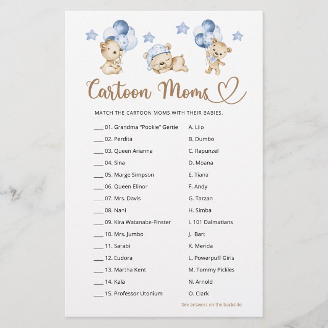 Teddy ours garçon baby shower Cartoon Moms (Devant)