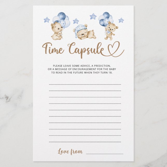 Teddy ours garçon baby shower Heure Capsule (Devant)