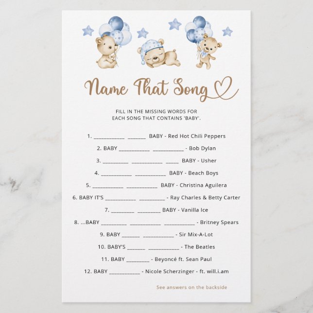 Teddy ours garçon baby shower Nom That Song (Devant)