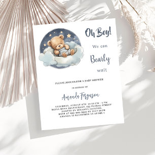 Teddy ours garçon nuage budget baby shower invitat
