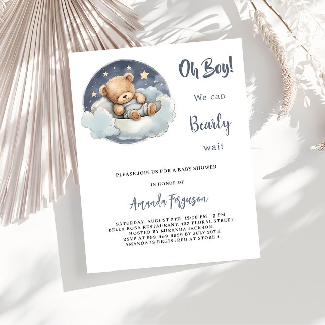 Teddy ours garçon nuage budget baby shower invitat (Créateur téléchargé)