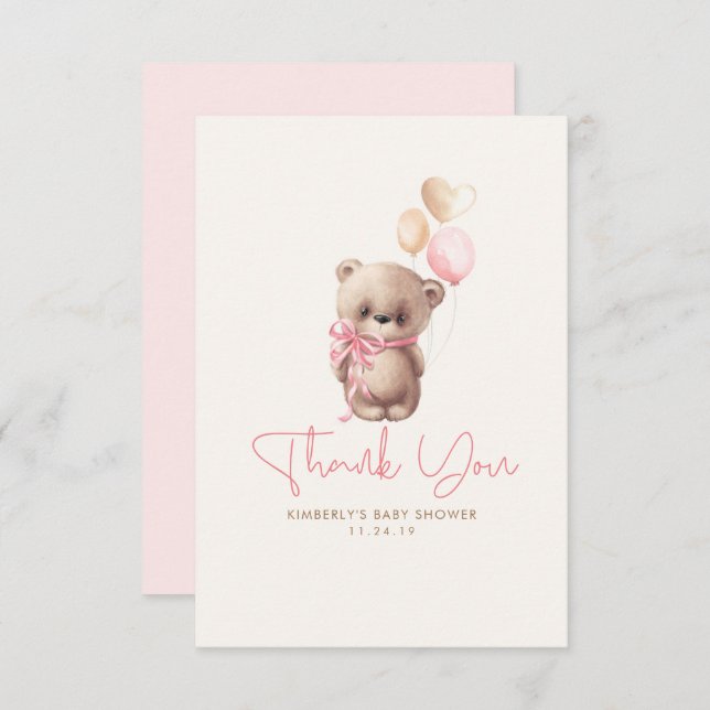 Teddy Ours mignon fille Baby shower Merci (Devant / Derrière)