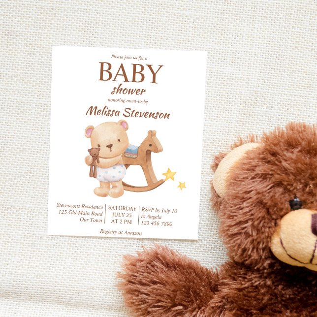 Teddy ours vintage jouets baby shower budget invit (Créateur téléchargé)