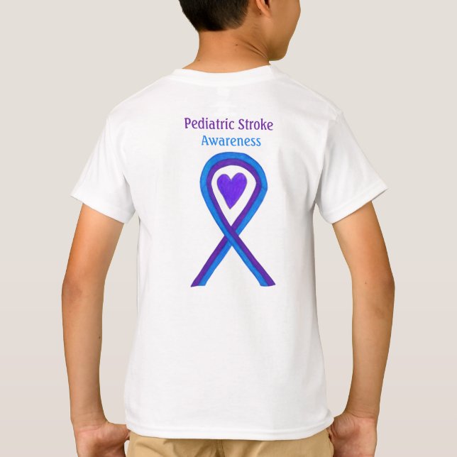 Tediatric Stroke Awareness Heart Ribbon T-Shirt (Dos)